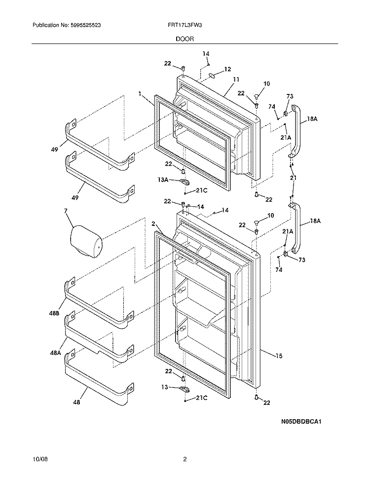 DOOR Diagram and Parts List for FRT17L3FW3  Frigidaire Refrigerator