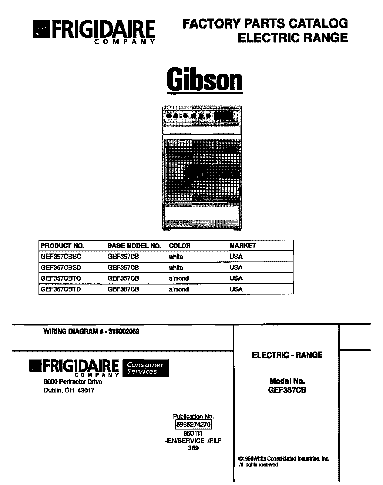 COVER Diagram and Parts List for  Gibson Range