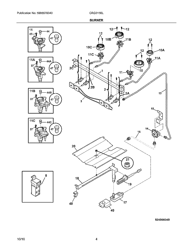 BURNER Diagram and Parts List for  Crosley Range