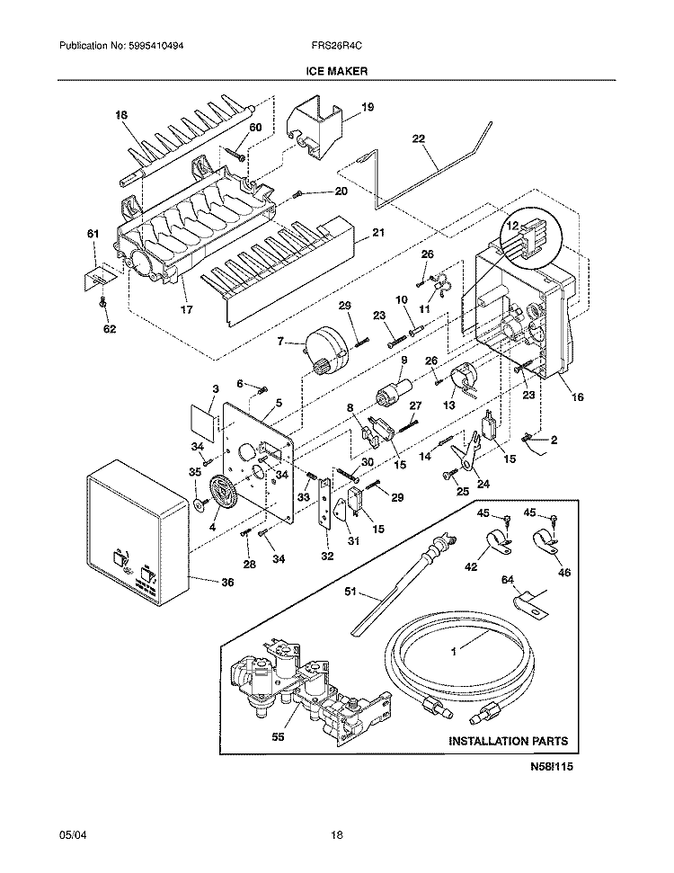 ICE MAKER Diagram and Parts List for FRS26R4CB2  Frigidaire Refrigerator