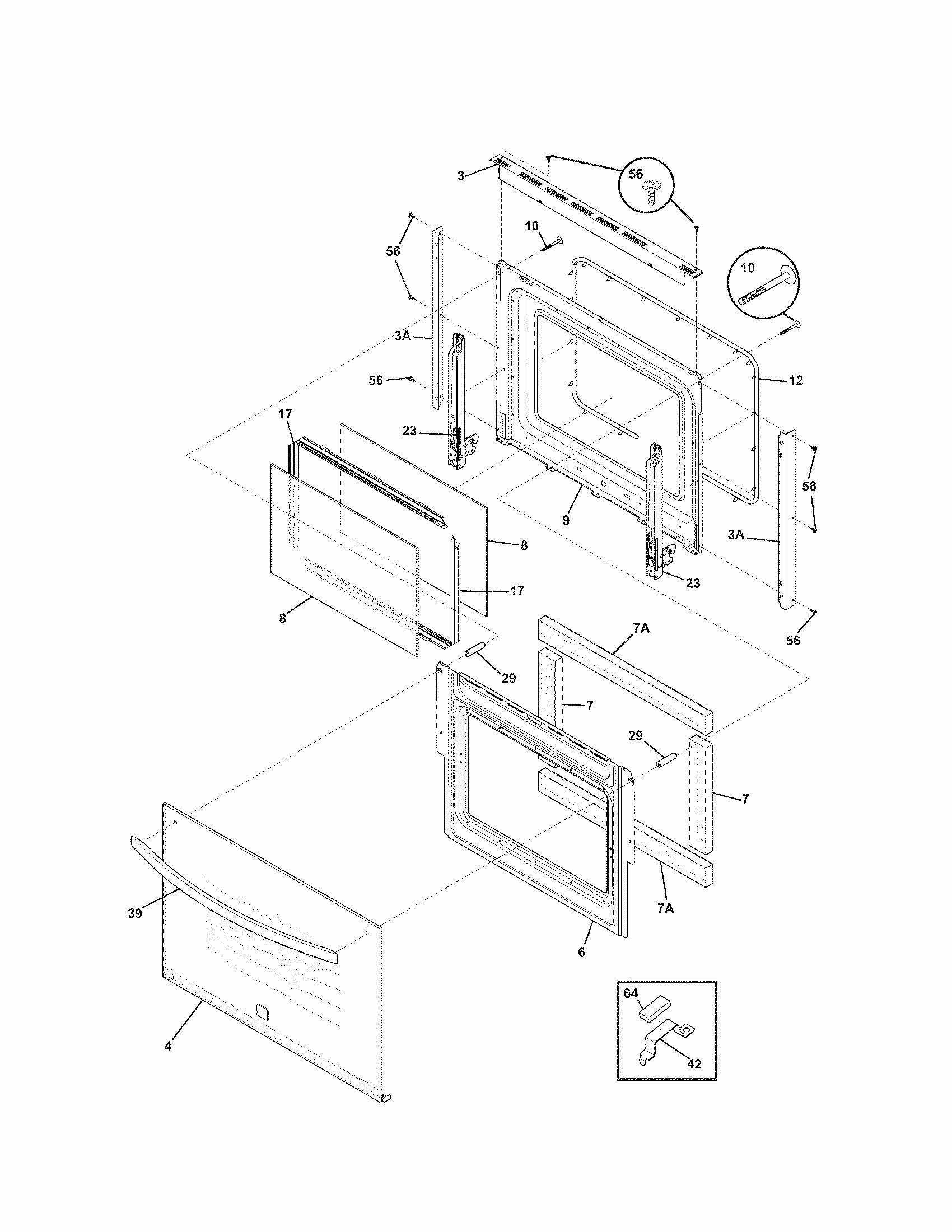 Door Diagram and Parts List for  Kenmore Wall Oven