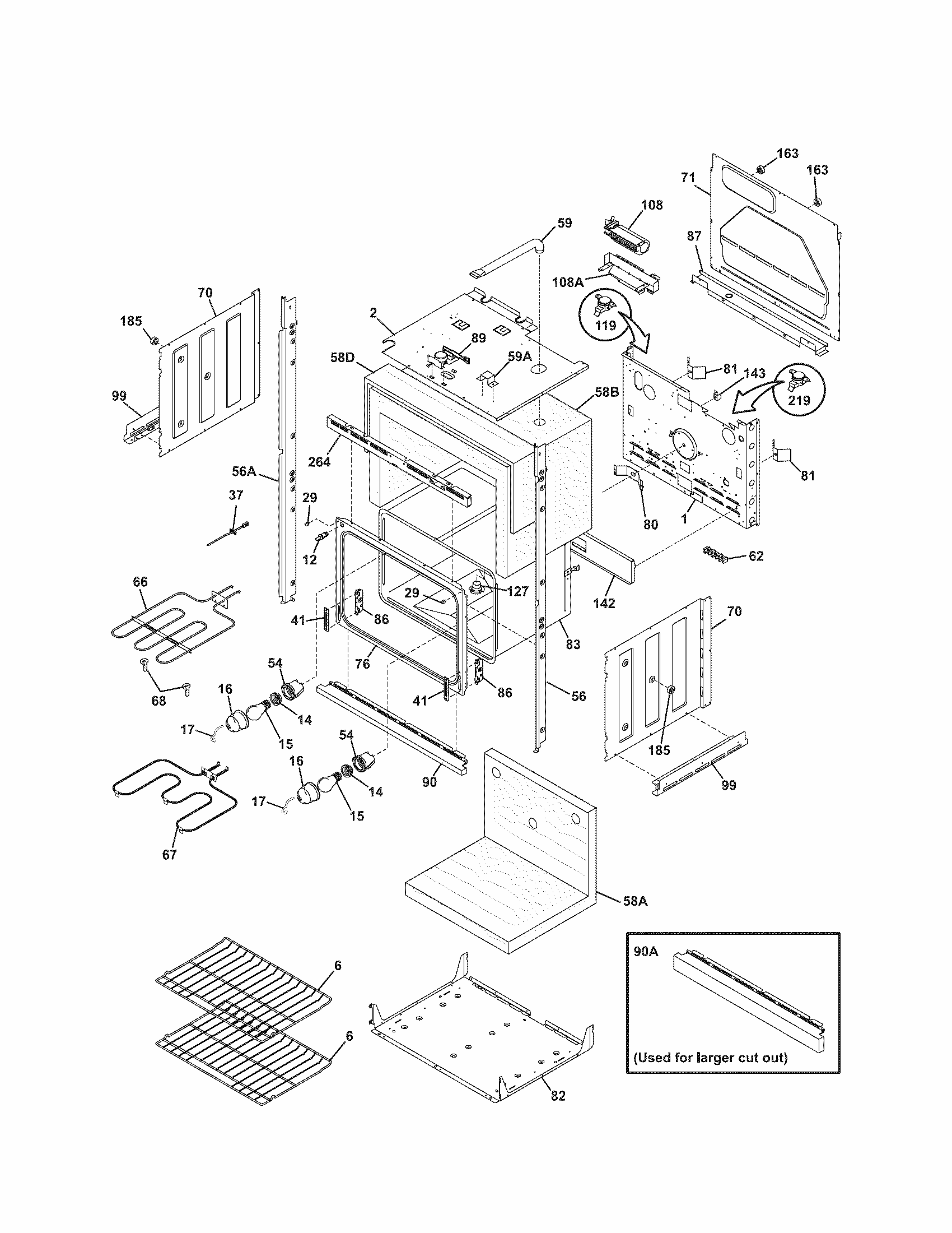 Lower Oven Diagram and Parts List for  Kenmore Wall Oven