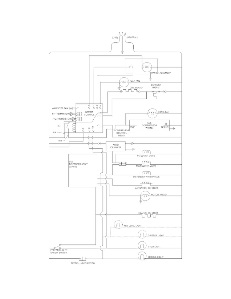 Wiring Schematic Diagram and Parts List for  Frigidaire Refrigerator