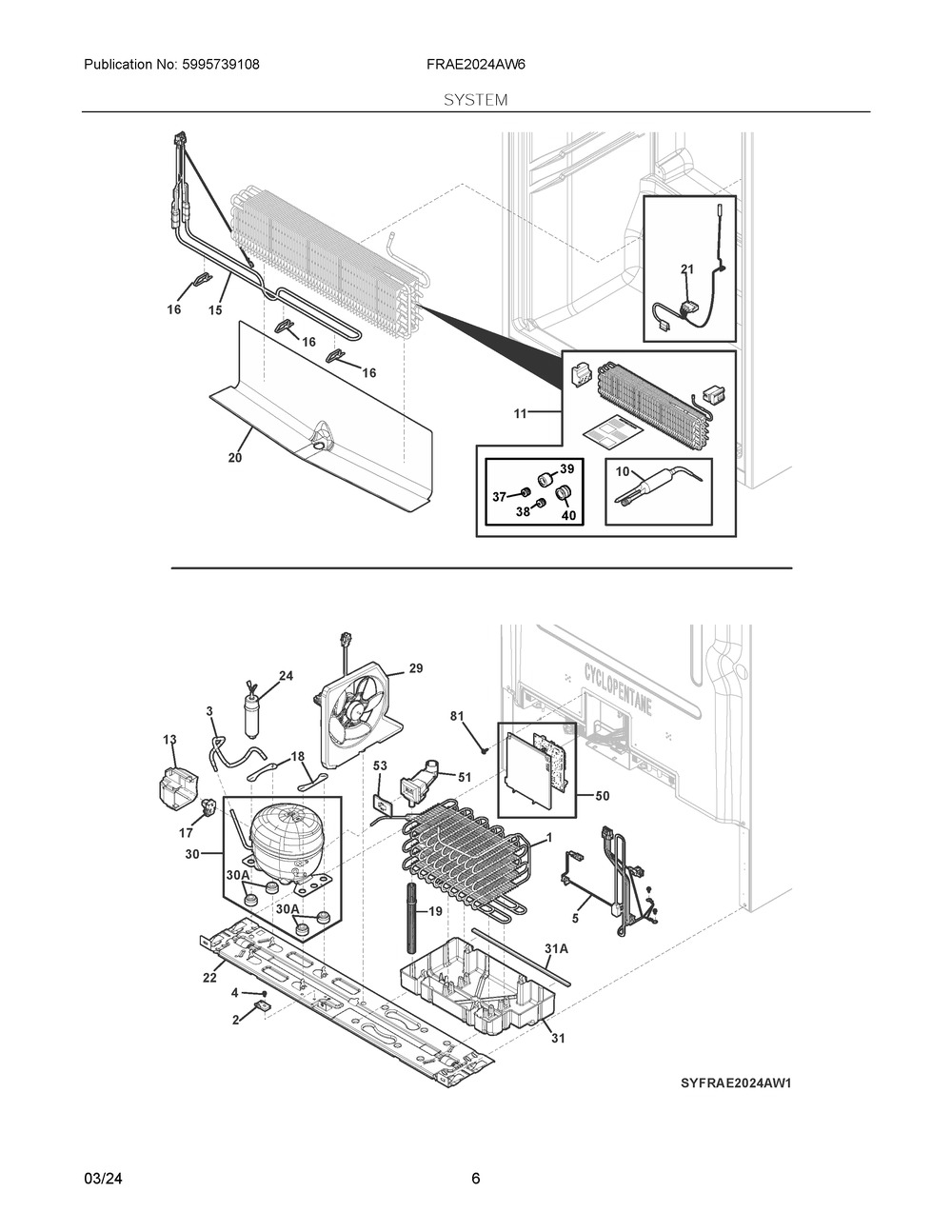 System Diagram and Parts List for  Frigidaire Refrigerator