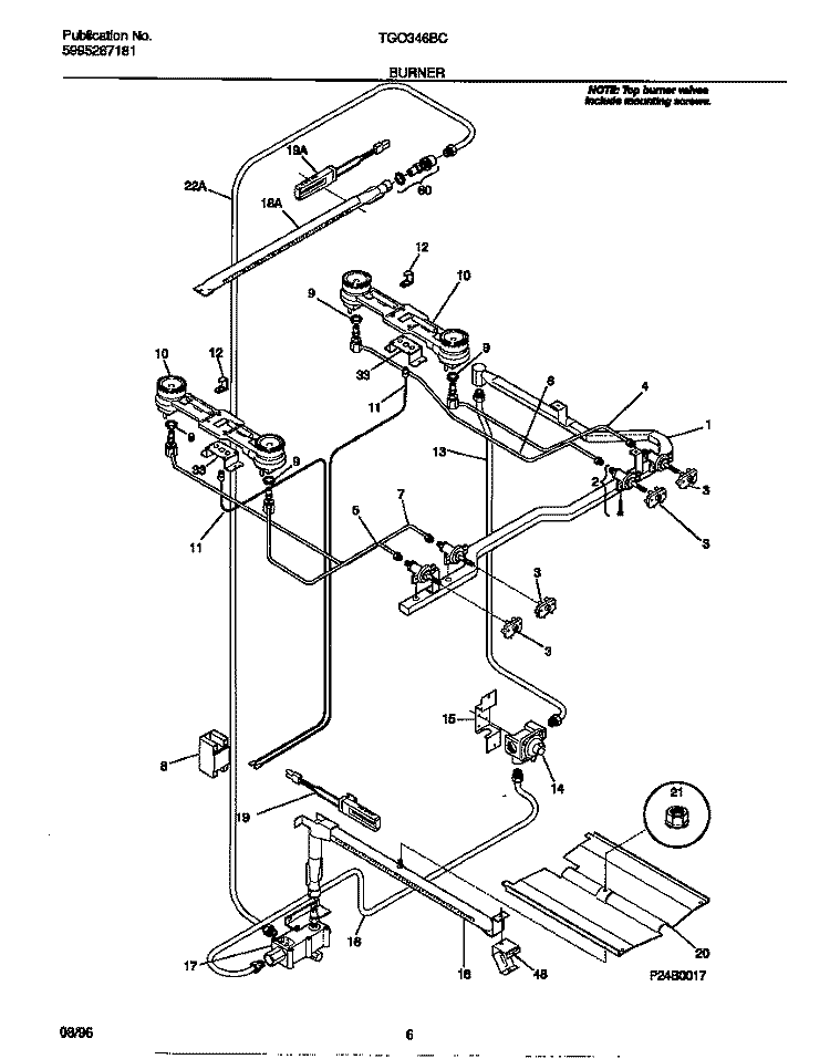 BURNER Diagram and Parts List for  Tappan Range