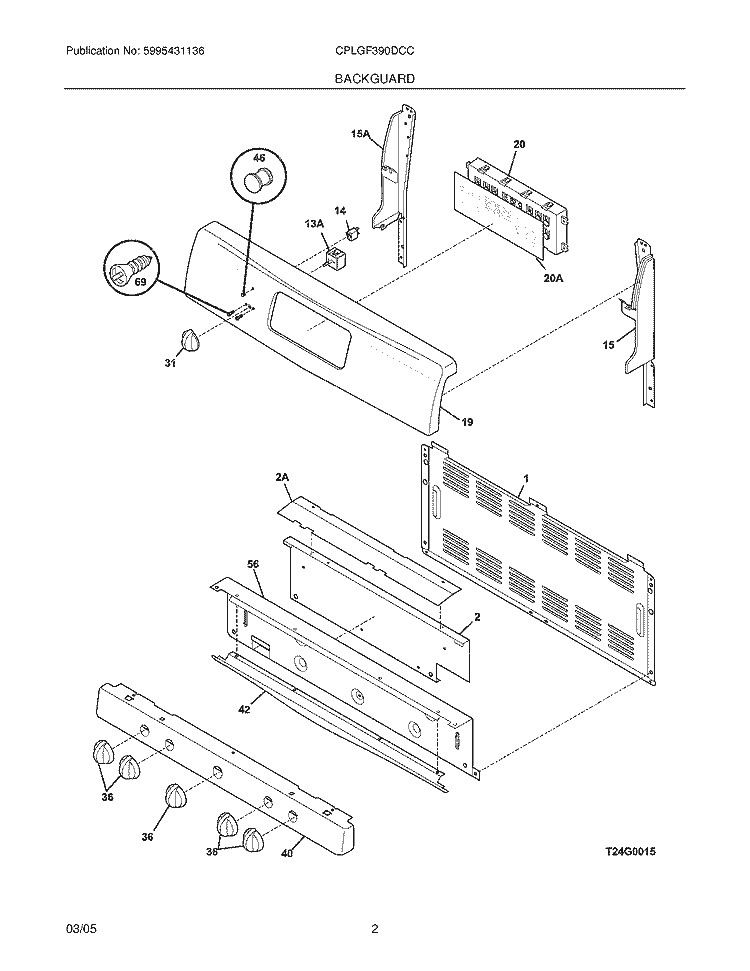 BACKGUARD Diagram and Parts List for  Frigidaire Range
