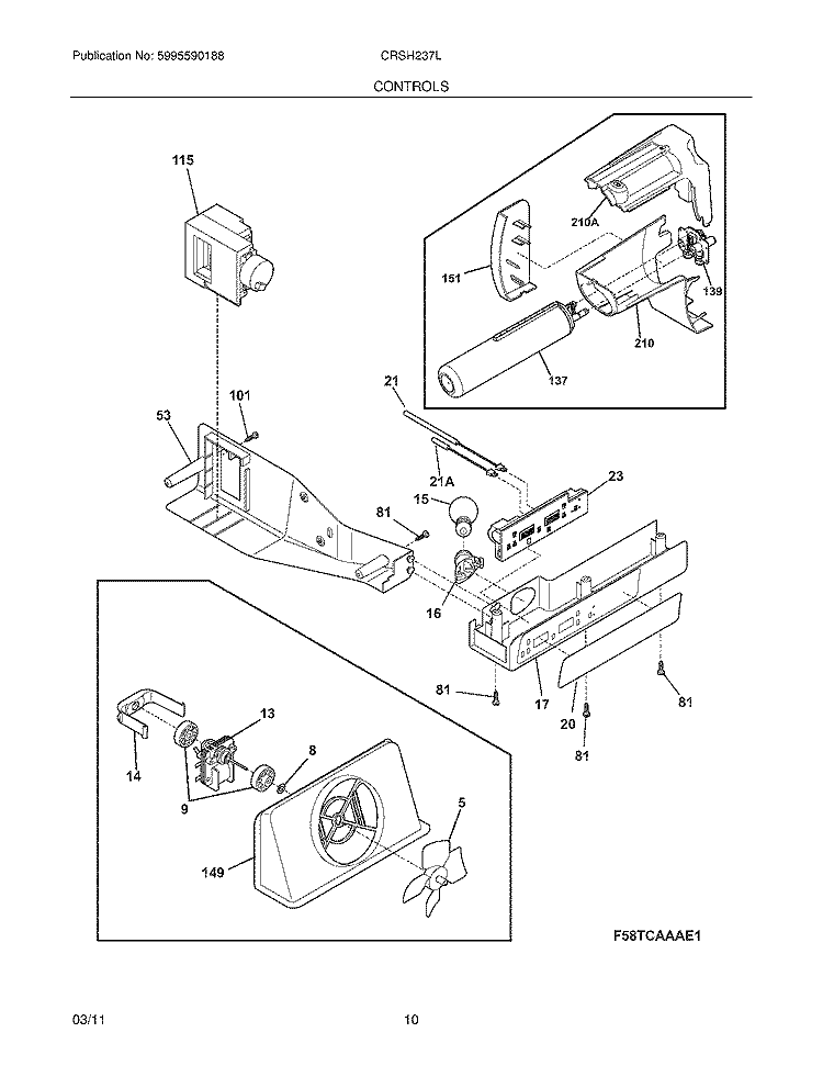 CONTROLS Diagram and Parts List for  Frigidaire Refrigerator