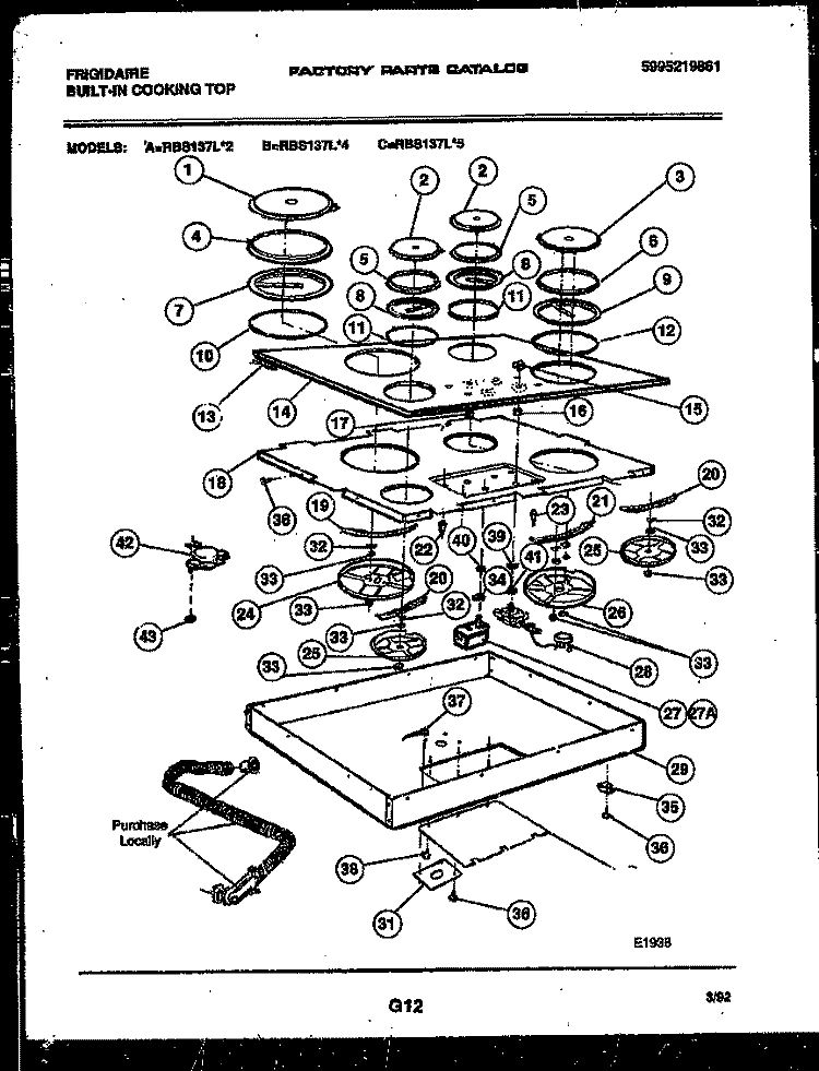 COOKTOP PARTS Diagram and Parts List for  Frigidaire Cooktop