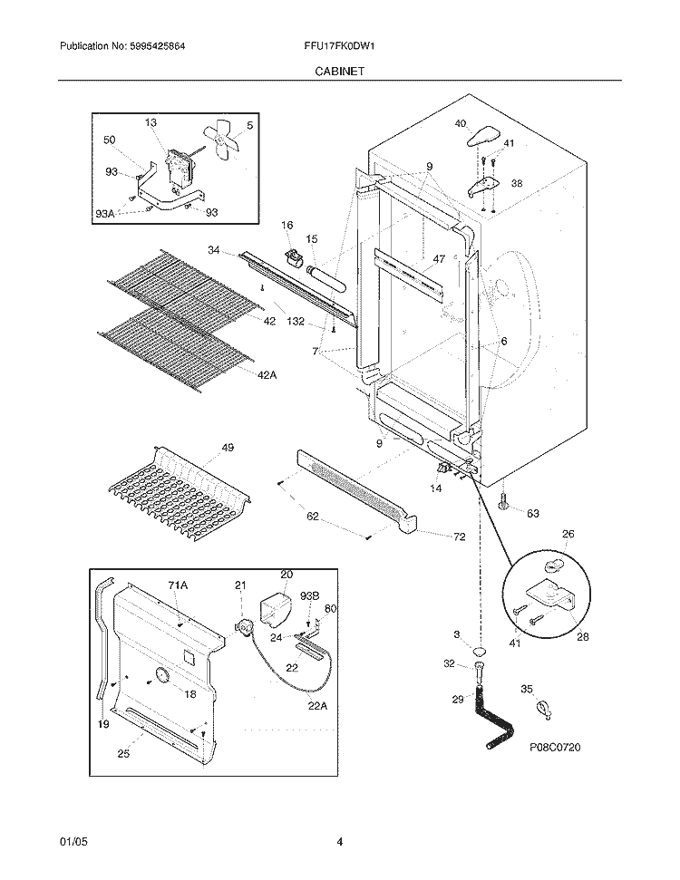CABINET Diagram and Parts List for FFU17FK0DW1  Frigidaire Freezer