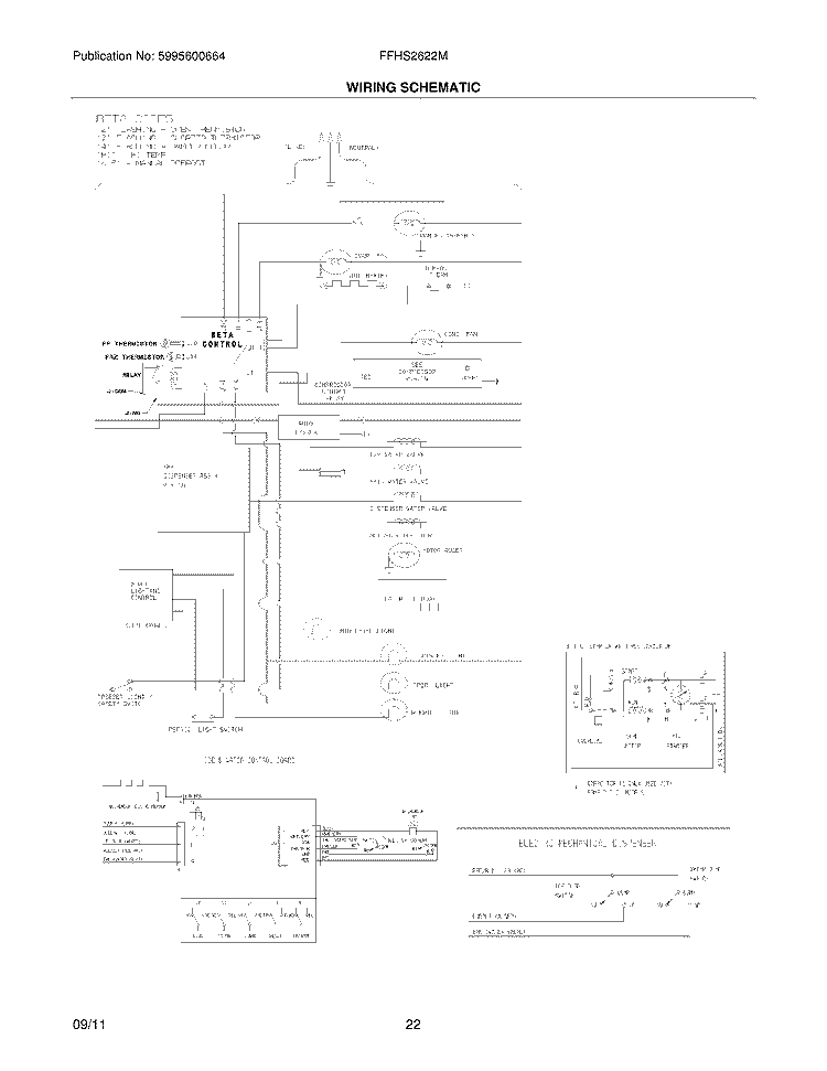 WIRING SCHEMATIC Diagram and Parts List for  Frigidaire Refrigerator