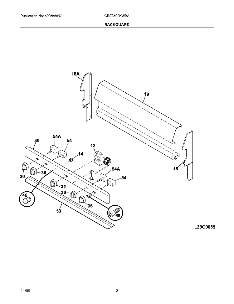 BACKGUARD Diagram and Parts List for  Crosley Range