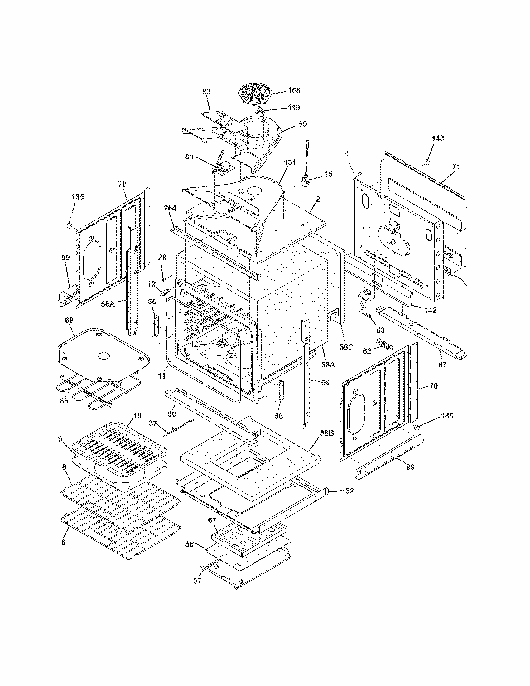 Body Diagram and Parts List for  Kenmore Wall Oven