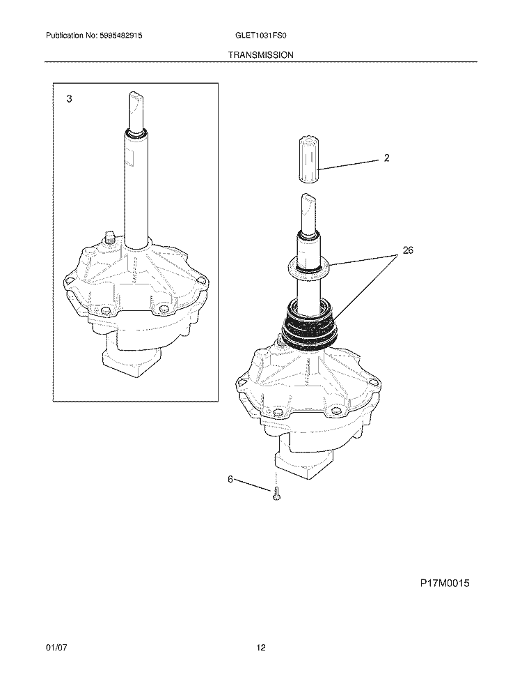 TRANSMISSION Diagram and Parts List for  Frigidaire Washer Dryer Combo