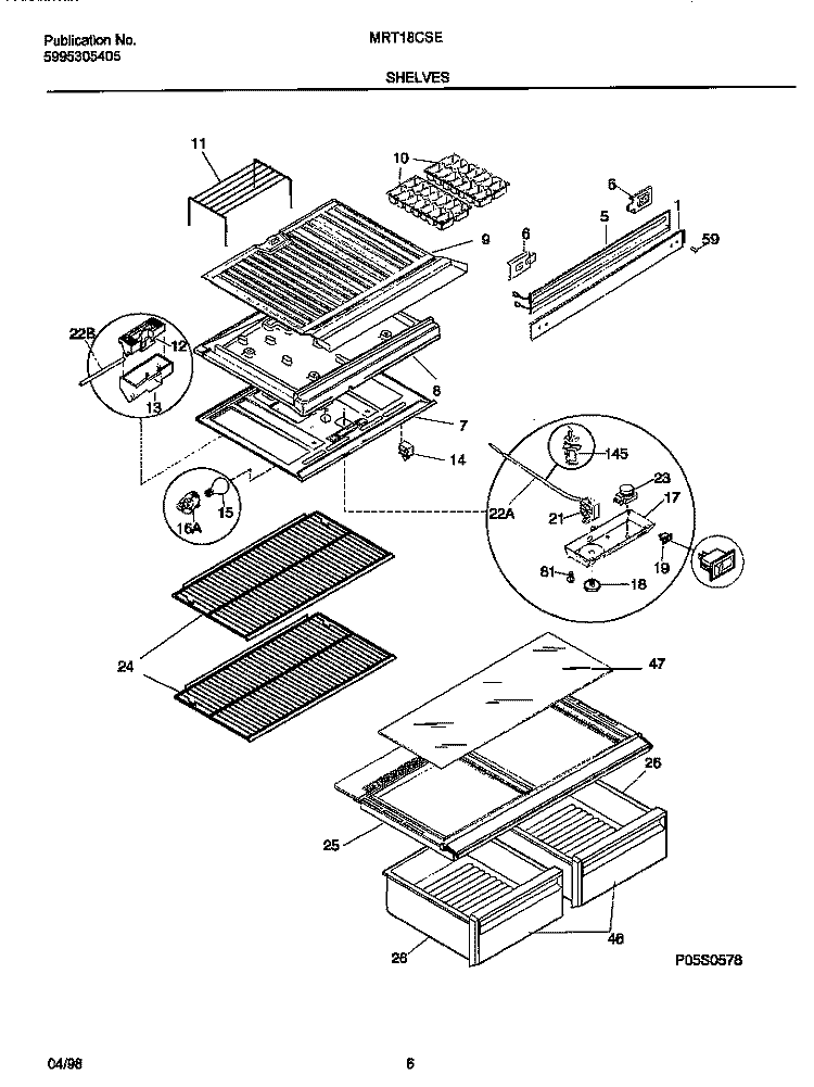 SHELVES / CONTROLS Diagram and Parts List for MRT18CSEW3  Uni Refrigerator