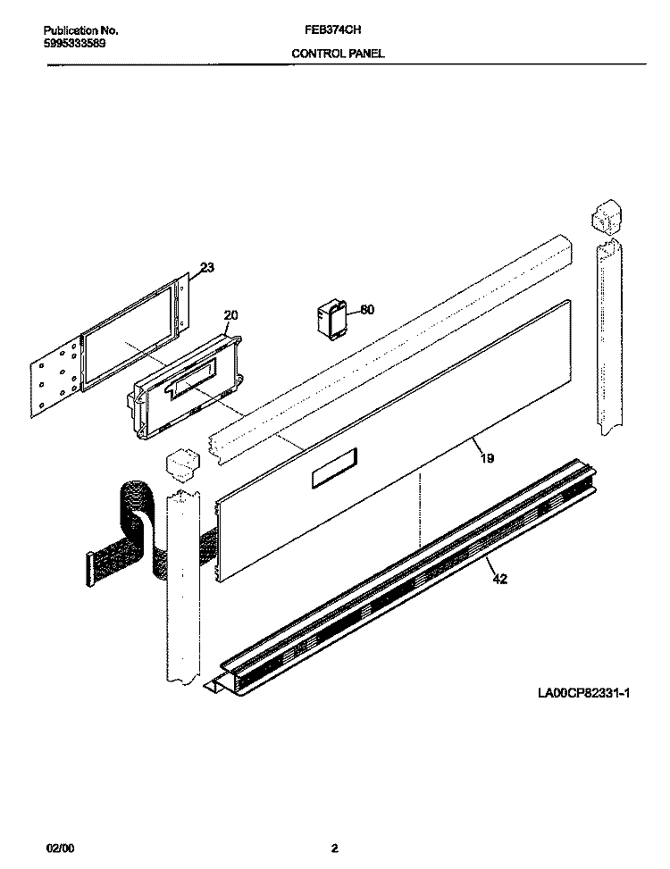 CONTROL PANEL Diagram and Parts List for  Frigidaire Wall Oven