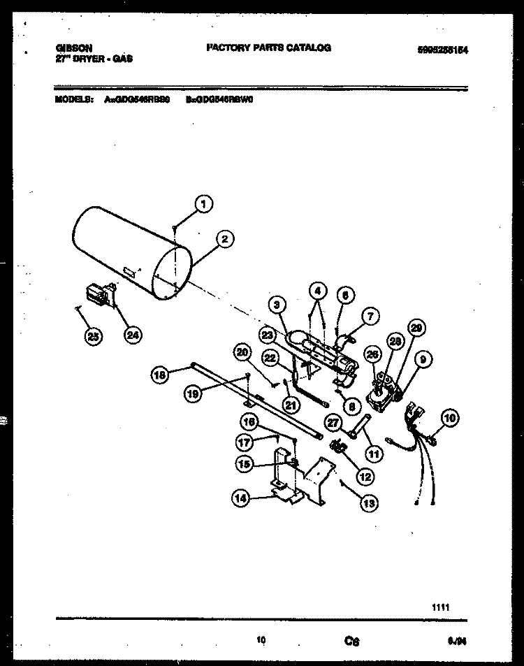 BURNER, IGNITER AND VALVE Diagram and Parts List for GDG546RBS0  Gibson Dryer