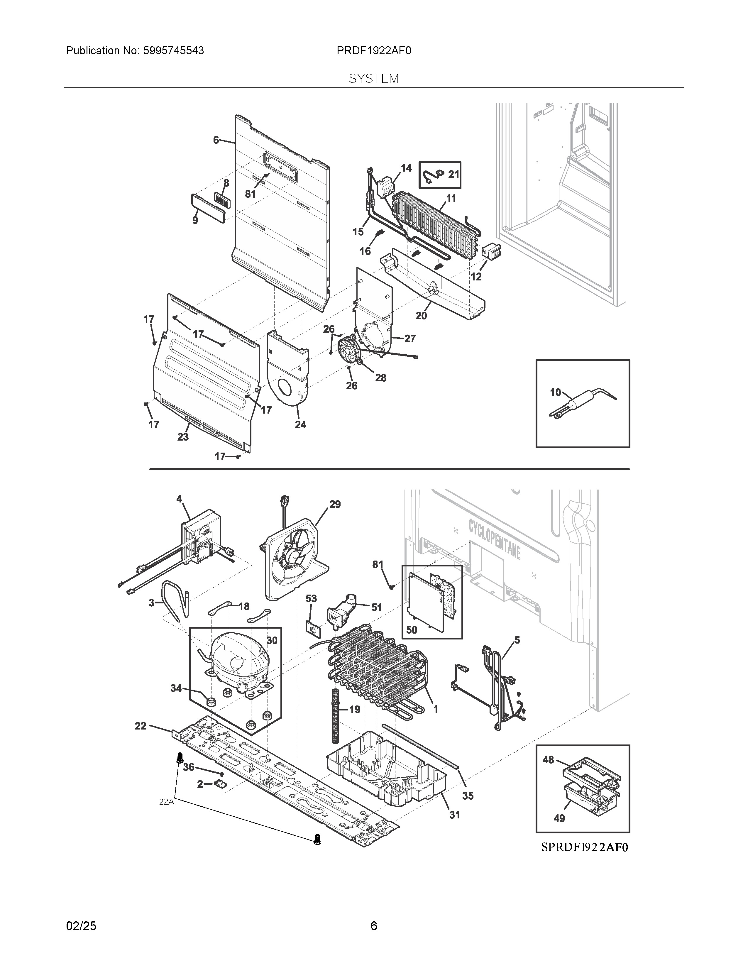 System Diagram and Parts List for  Frigidaire Freezer