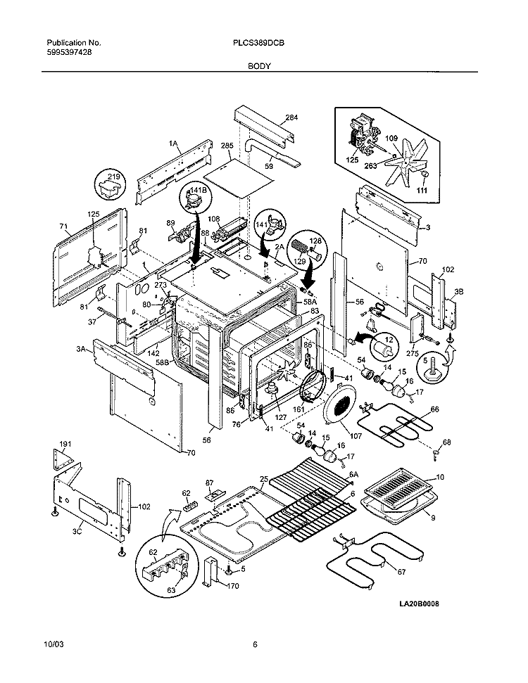 BODY Diagram and Parts List for  Frigidaire Range