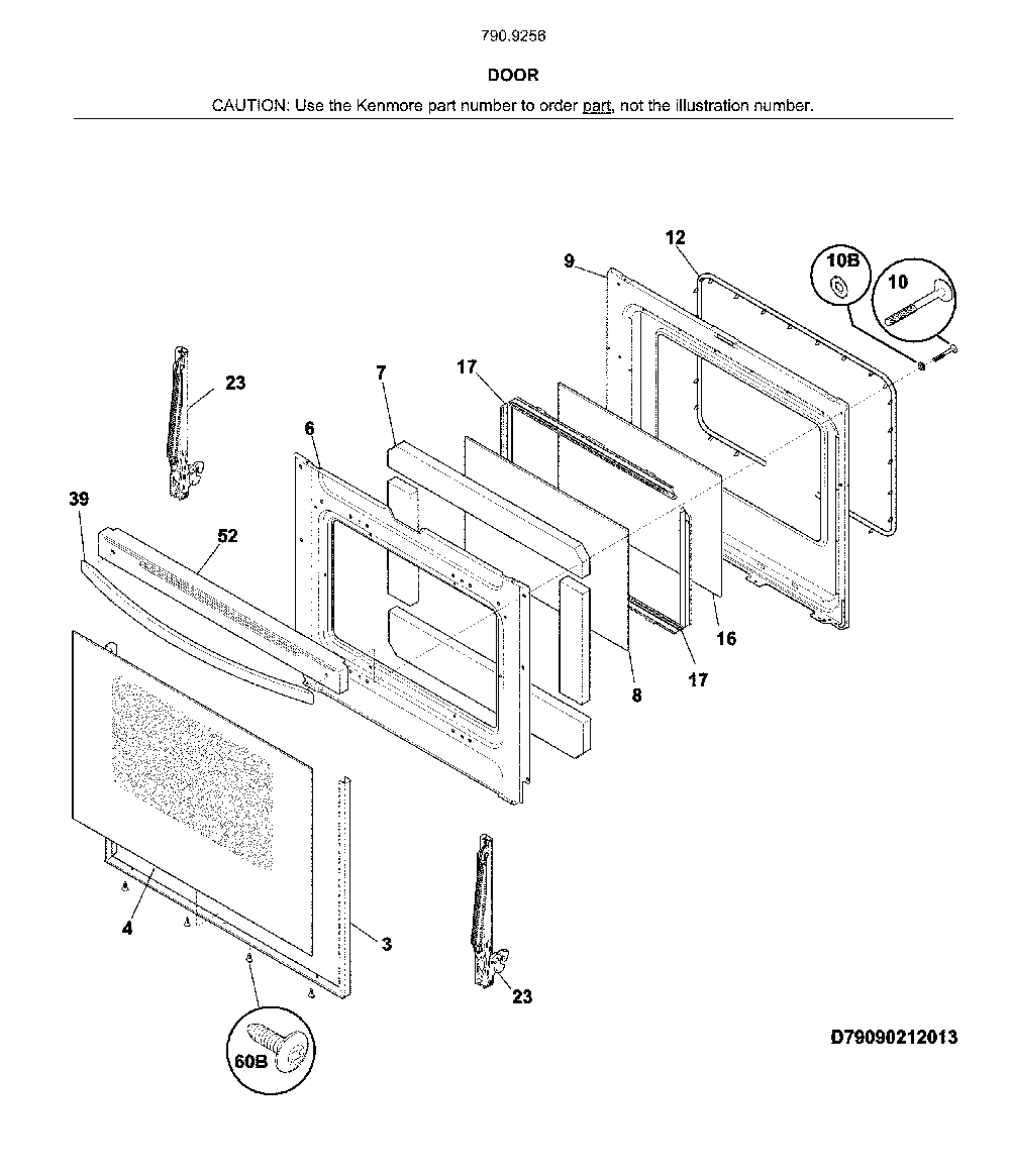 Door Diagram and Parts List for  Kenmore Range