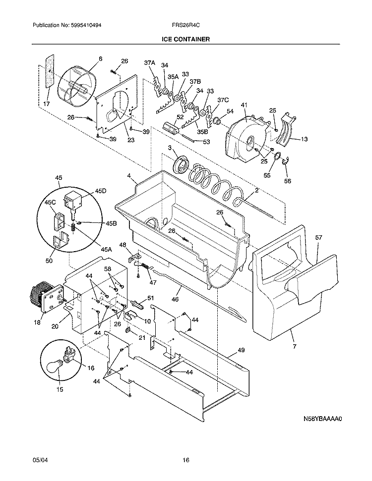 ICE CONTAINER Diagram and Parts List for FRS26R4CB2  Frigidaire Refrigerator