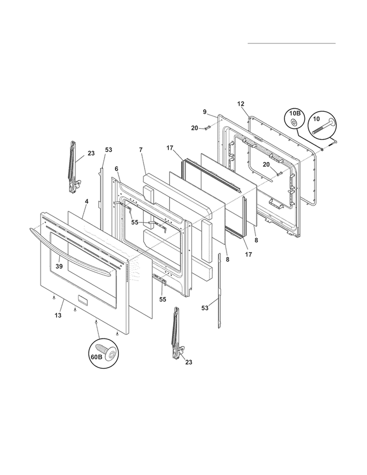Door Diagram and Parts List for  Frigidaire Range
