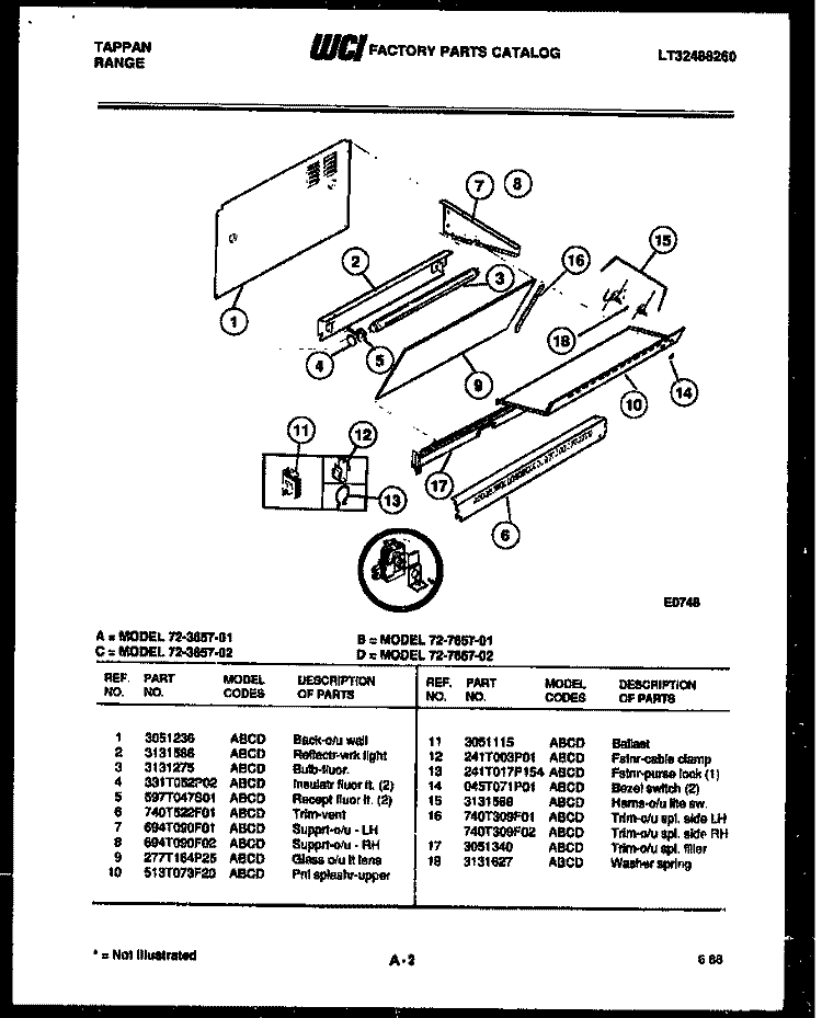 SPLASHER CONTROL Diagram and Parts List for  Tappan Range
