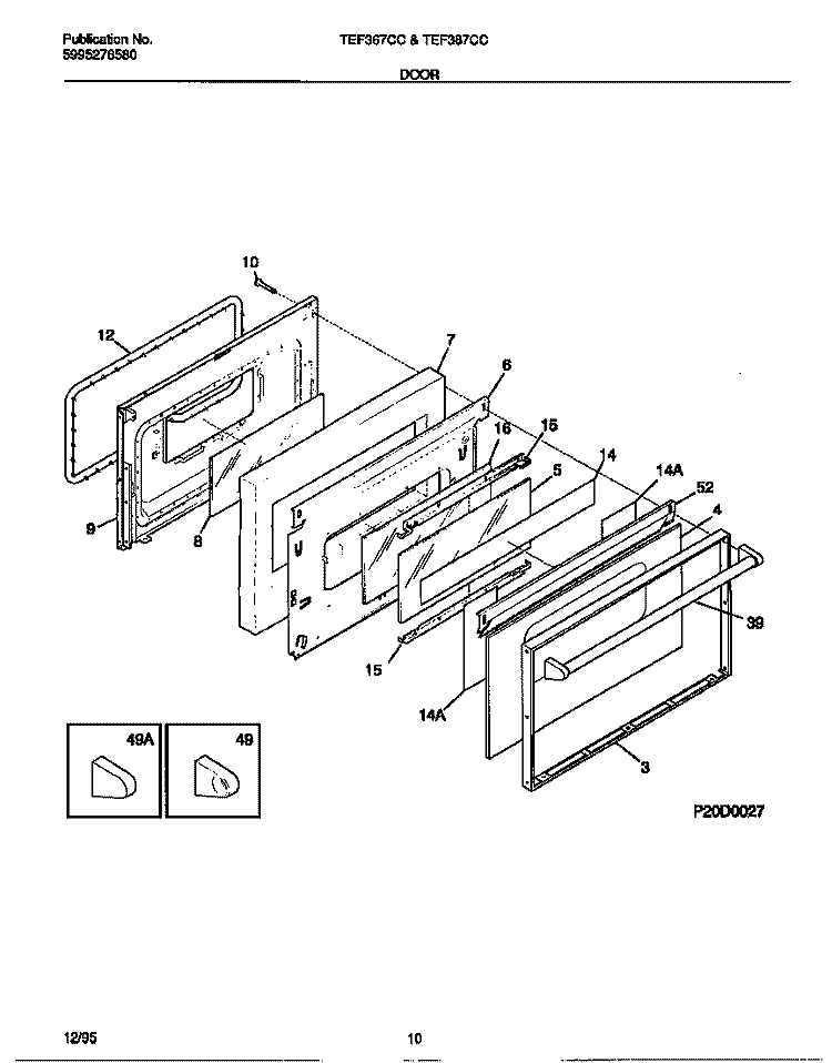 DOOR Diagram and Parts List for  Tappan Range