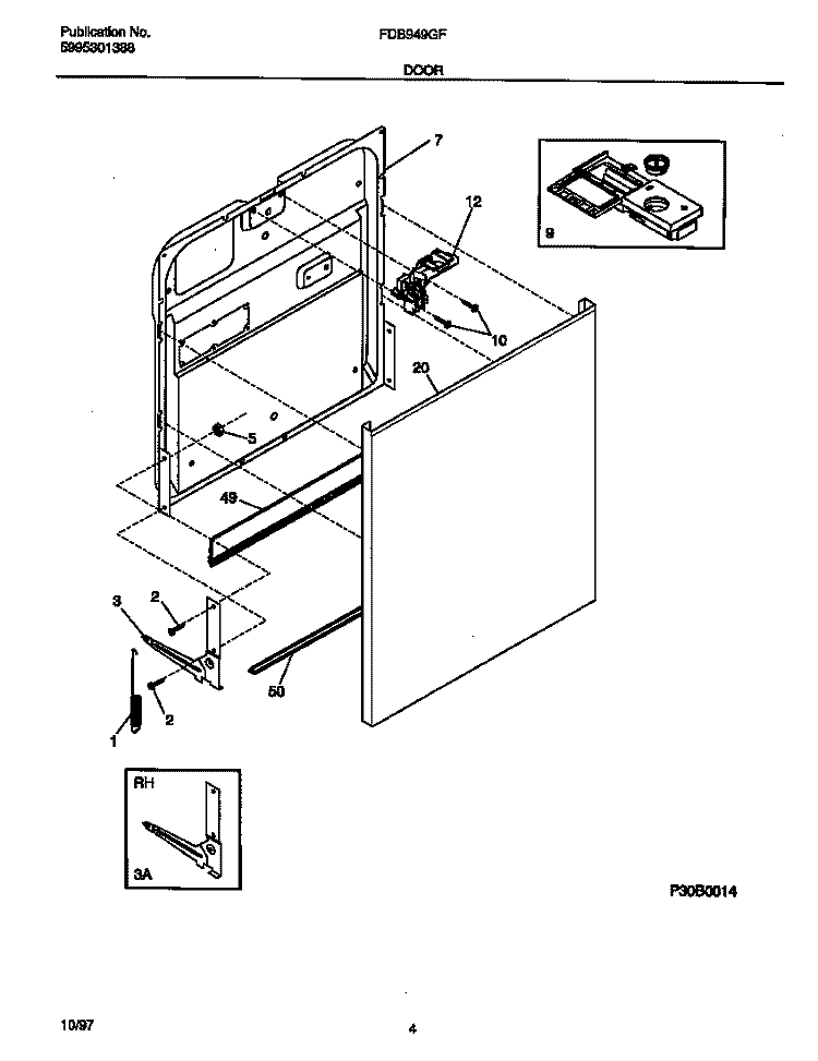 DOOR Diagram and Parts List for  Frigidaire Dishwasher