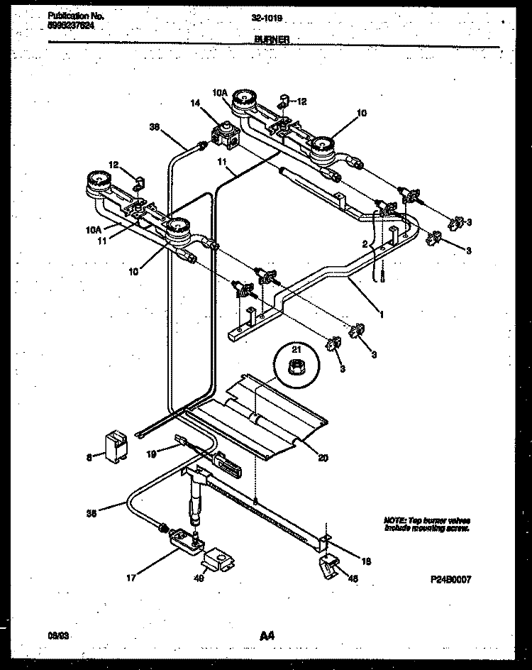BURNER PARTS Diagram and Parts List for  Tappan Range
