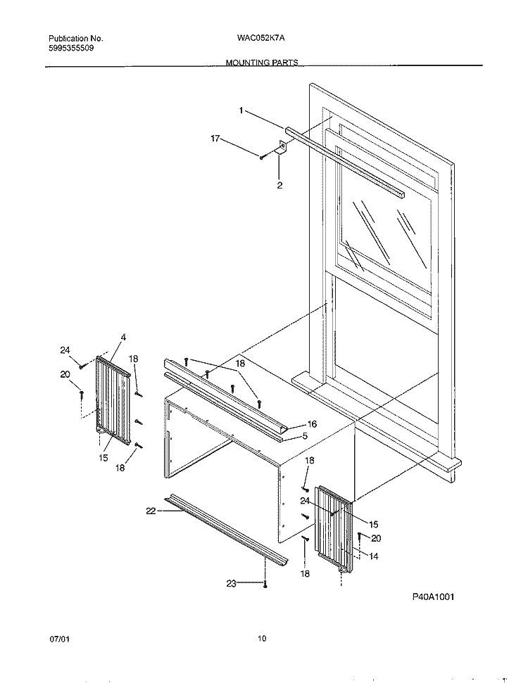 WINDOW MOUNTING Diagram and Parts List for  Westinghouse Air Conditioner