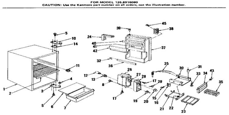Cabinet Parts Diagram and Parts List for 1268916080  Kenmore Refrigerator