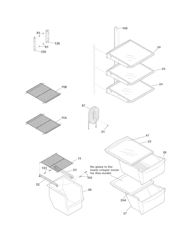 Shelves Diagram and Parts List for  Frigidaire Refrigerator