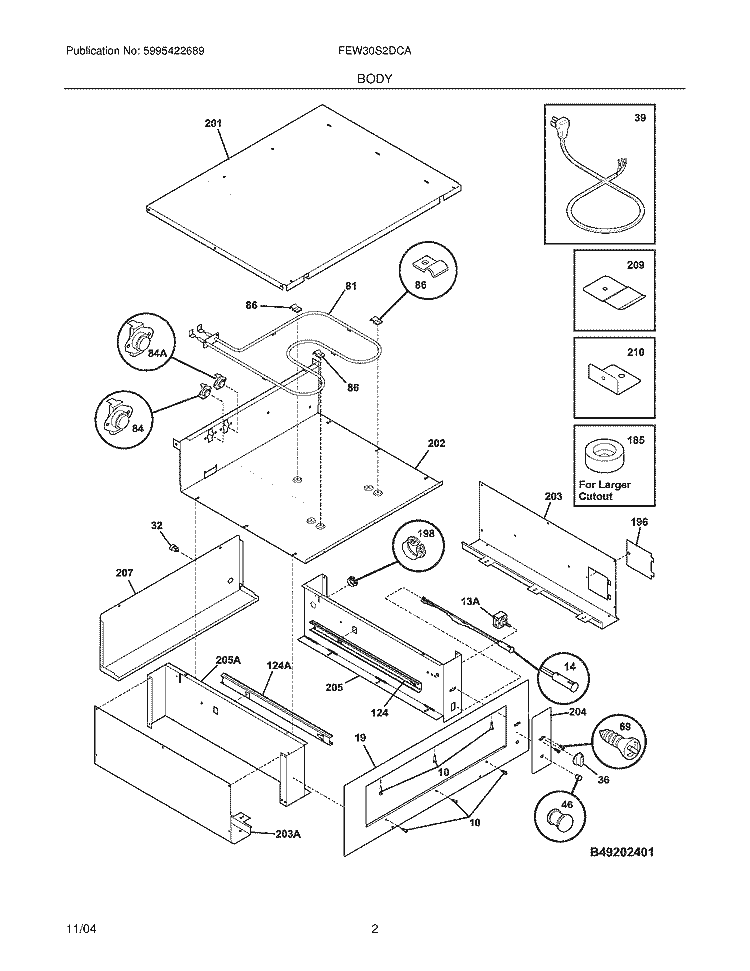 BODY Diagram and Parts List for  Frigidaire Warming Drawer