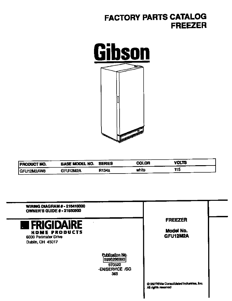 COVER Diagram and Parts List for  Gibson Freezer