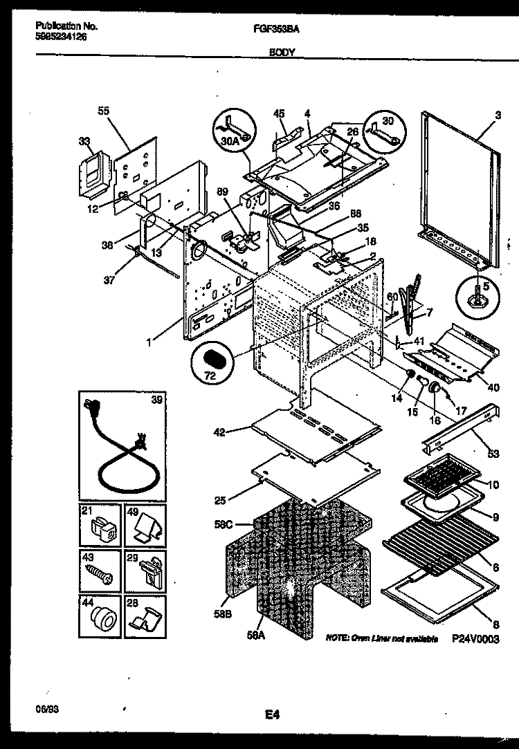 BODY PARTS Diagram and Parts List for  Frigidaire Range