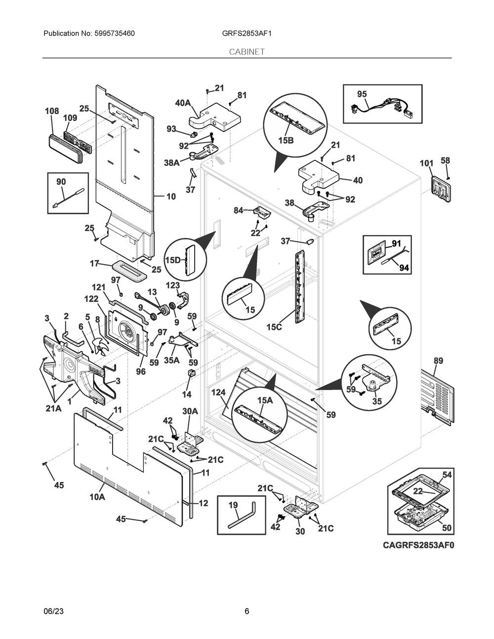 Cabinet Diagram and Parts List for  Frigidaire Refrigerator