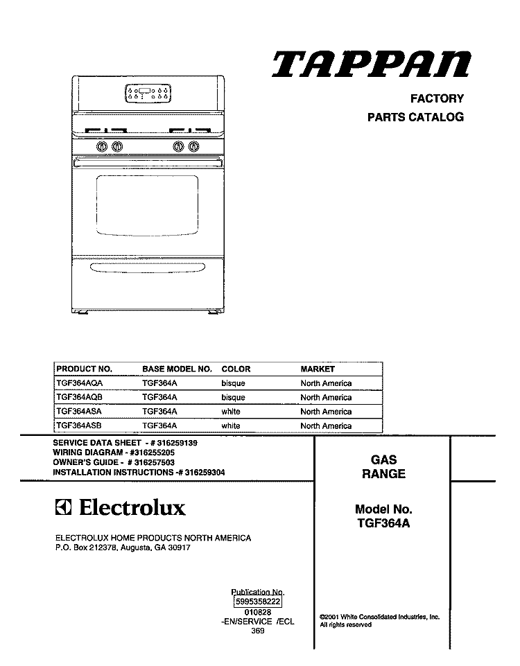 COVER Diagram and Parts List for  Tappan Range