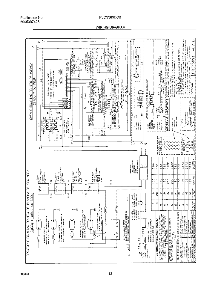 WIRING DIAGRAM Diagram and Parts List for  Frigidaire Range