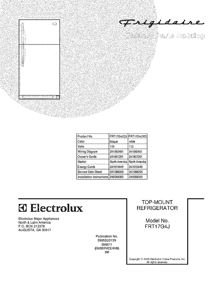 COVER Diagram and Parts List for FRT17G4JQ3  Frigidaire Refrigerator