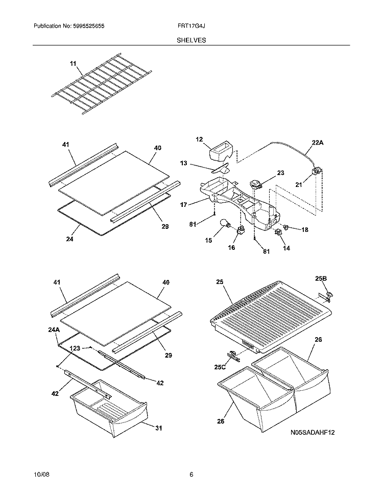 SHELVES Diagram and Parts List for FRT17G4JQ1  Frigidaire Refrigerator