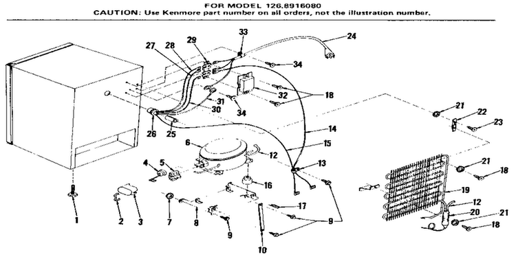 Unit Parts Diagram and Parts List for 1268916080  Kenmore Refrigerator