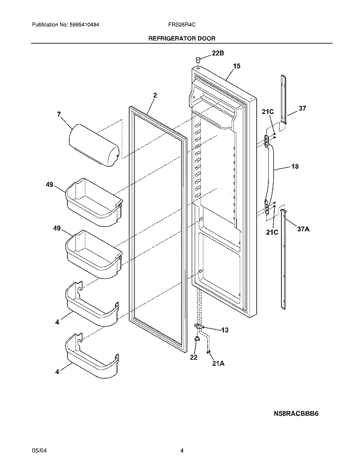 REFRIGERATOR DOOR Diagram and Parts List for FRS26R4CB2  Frigidaire Refrigerator