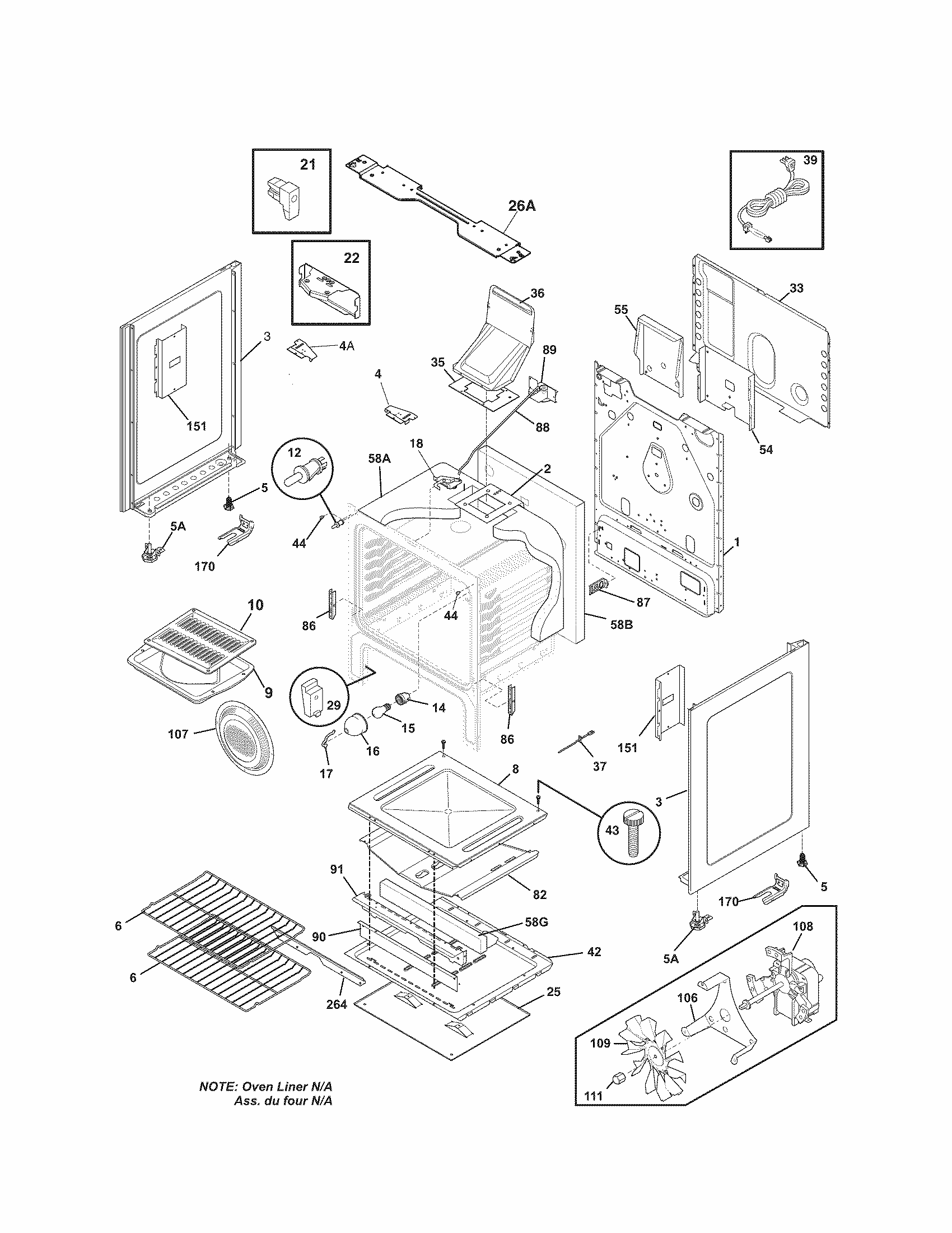 Body Diagram and Parts List for  Kenmore Range