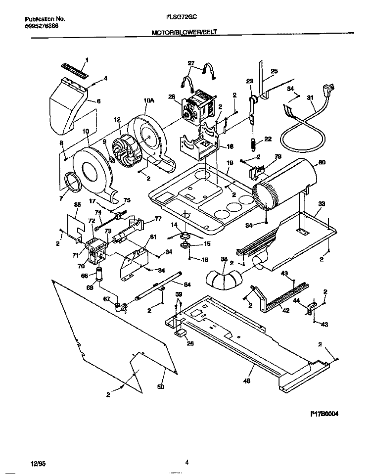 MOTOR / BLOWER / BELT Diagram and Parts List for  Frigidaire Washer Dryer Combo