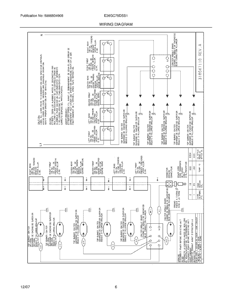WIRING DIAGRAM Diagram and Parts List for  Electrolux Cooktop
