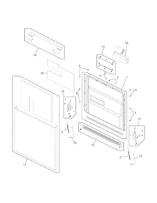 Door Diagram and Parts List for  Electrolux Dishwasher
