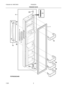 Freezer Door Diagram and Parts List for  Frigidaire Refrigerator