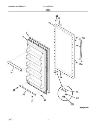 Door Diagram and Parts List for  Frigidaire Freezer