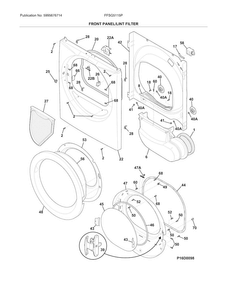 Front Panel/lint Filter Diagram and Parts List for  Frigidaire Dryer
