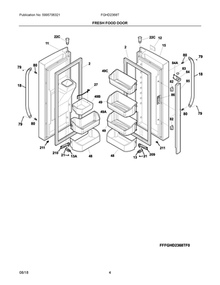 Fresh Food Door Diagram and Parts List for  Frigidaire Refrigerator